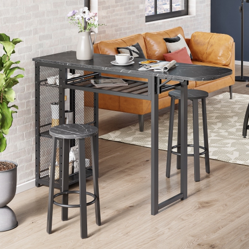 Bestier Liquor Bar Pub Table Adjustable Shelves & Cup Holder Wine Rack in Set