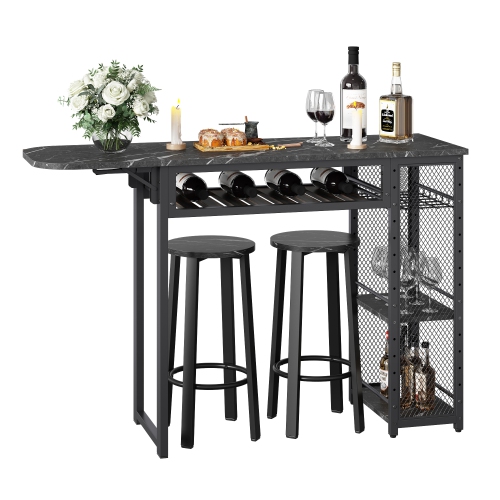 Bestier Liquor Bar Pub Table Adjustable Shelves & Cup Holder Wine Rack in Set
