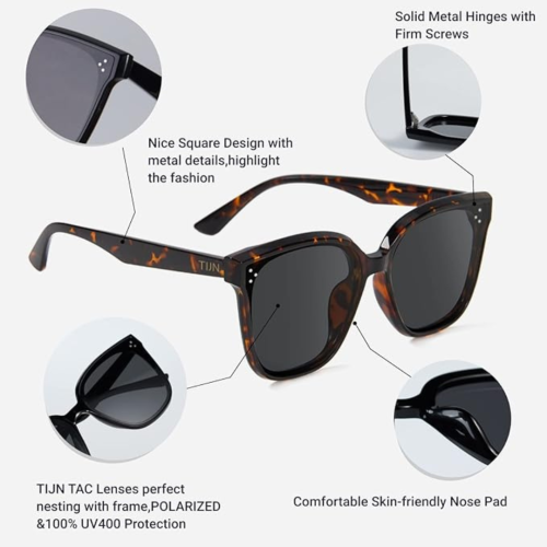 TIJN Polarized Sunglasses Women Men Oversized,UV Protection Sun Glasses Trendy Style,Large Square Shades,Big Frame Shady Rays