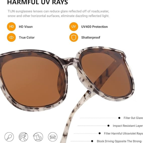 TIJN Polarized Sunglasses Women Men Oversized,UV Protection Sun Glasses Trendy Style,Large Square Shades,Big Frame Shady Rays