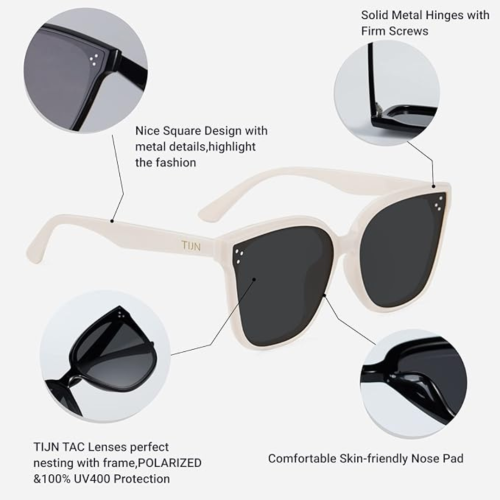 TIJN Polarized Sunglasses Women Men Oversized,UV Protection Sun Glasses Trendy Style,Large Square Shades,Big Frame Shady Rays
