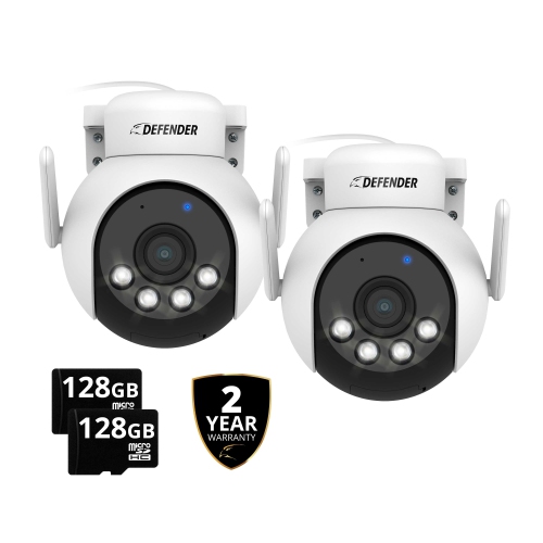 Image 1 de 10.. Caméra surveillance alim. 360° Wi-Fi Everwatch PTZ 4K AI POWERED Defender, garantie 2 ans, carte SD 128&nbsp;Go - Paquet de 2