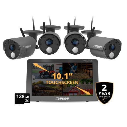 Image 1 de 9.. Syst. De sécurité à brancher sans Wi-Fi Defender PHOENIXHD, moniteur HD 10,1&nbsp;po, 4 caméras, garantie 2 an, carte SD 128&nbsp;Go