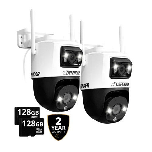 Image 1 de 9.. Caméra de surveillance à deux objectifs Wi-Fi 6 PTZ Guard Pro 3K PLUS Defender AI POWERED, garantie 2 ans, carte SD 128&nbsp;Go - Paquet de 2