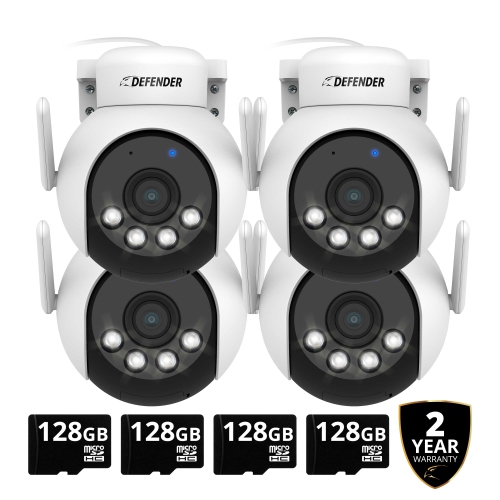 Image 1 de 10.. Caméra surveillance alim. 360° Wi-Fi Everwatch PTZ 4K AI POWERED Defender, garantie 2 ans, carte SD 128&nbsp;Go - Paquet de 4
