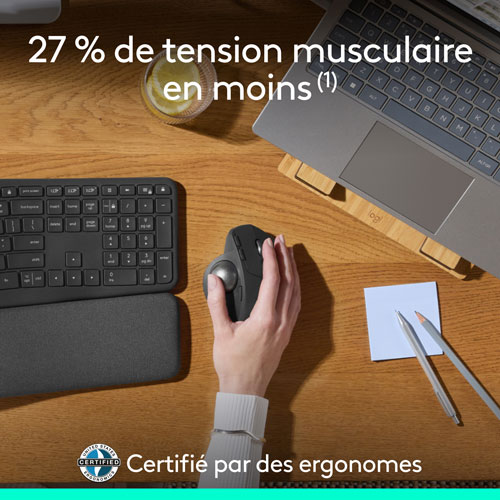 Logitech MX Ergo S Plus Advanced Ergonomic 2048 DPI Wireless Trackball Mouse - Graphite
