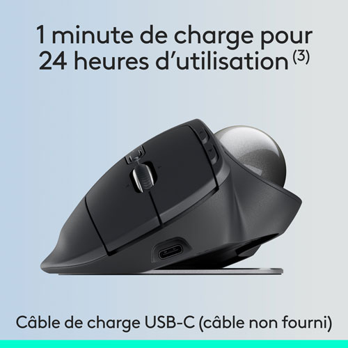 Logitech MX Ergo S Plus Advanced Ergonomic 2048 DPI Wireless Trackball Mouse - Graphite