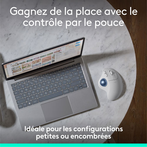 Souris ergonomique sans fil à boule de commande 2000 ppp Ergo M575S de Logitech - Blanc cassé