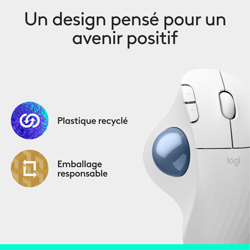 Souris ergonomique sans fil à boule de commande 2000 ppp Ergo M575S de Logitech - Blanc cassé