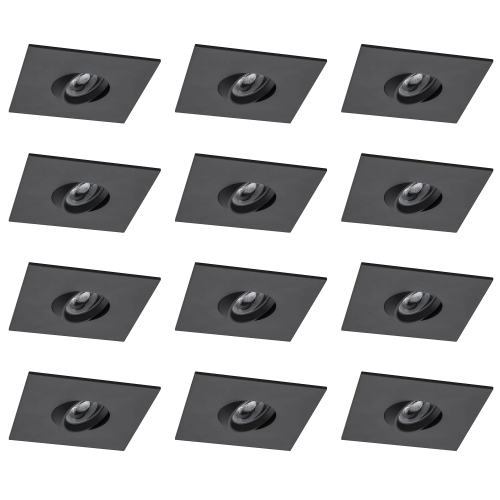 12 Pack Square 4 Inch Black LED Recessed Downlight – 3000K, Dimmable, IC & Wet Location Rated, 36° Beam, 5-Year Warranty