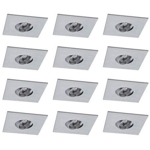12 Pack Square 4 Inch Satin Chrome LED Recessed Downlight – 3000K, Dimmable, IC & Wet Location Rated, 36° Beam, 5-Year Warranty