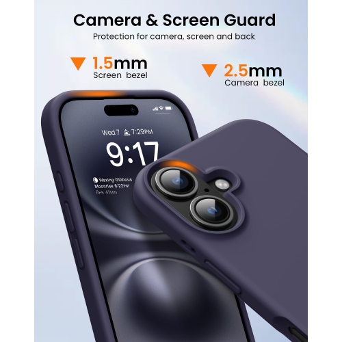 Liquid Silicone Case for iPhone 16 6.1-Inch, Silky Soft Touch Full-Body Protective Phone Case, Anti-Scratch Shockproof Cover with Microfiber Lining