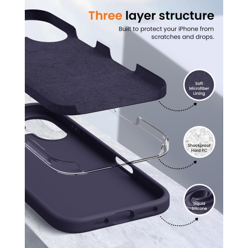Liquid Silicone Case for iPhone 16 6.1-Inch, Silky Soft Touch Full-Body Protective Phone Case, Anti-Scratch Shockproof Cover with Microfiber Lining