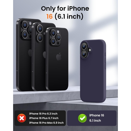 Liquid Silicone Case for iPhone 16 6.1-Inch, Silky Soft Touch Full-Body Protective Phone Case, Anti-Scratch Shockproof Cover with Microfiber Lining