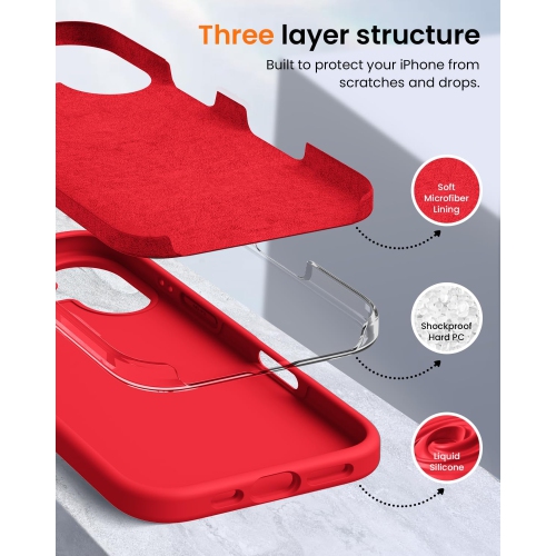 Liquid Silicone Case for iPhone 16 6.1-Inch, Silky Soft Touch Full-Body Protective Phone Case, Anti-Scratch Shockproof Cover with Microfiber Lining