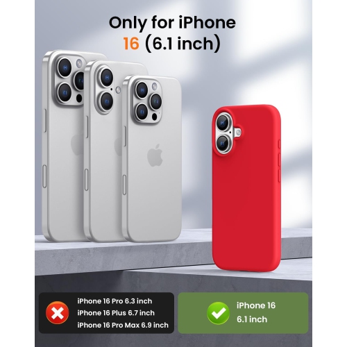 Liquid Silicone Case for iPhone 16 6.1-Inch, Silky Soft Touch Full-Body Protective Phone Case, Anti-Scratch Shockproof Cover with Microfiber Lining