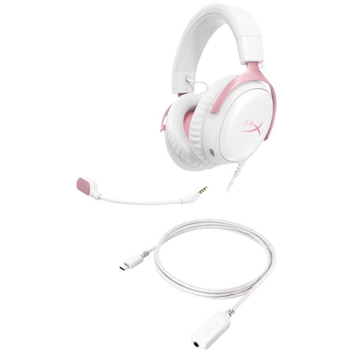 Casque de jeu avec fil Cloud III de HyperX - Blanc/Rose