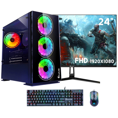 Tour d'ordinateur de jeu HAJAAN – Ryzen 7 5700X d'AMD, RTX 3050 6&nbsp;Go GDDR6, mémoire vive DDR4 32&nbsp;Go, NVMe M.2 SSD d'2&nbsp;To, moniteur de