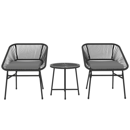 OUTSUNNY  3 Pieces Wicker Patio Furniture Set, Acapulco Chair Set \w Glass Top Coffee Table And Cushions, Bistro Table Set Outdoor Patio Conversation