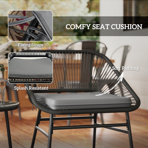 Outsunny 3 Pieces Wicker Patio Furniture Set, Acapulco Chair Set with Glass Top Coffee Table and Cushions, Bistro Table Set Outdoor Patio