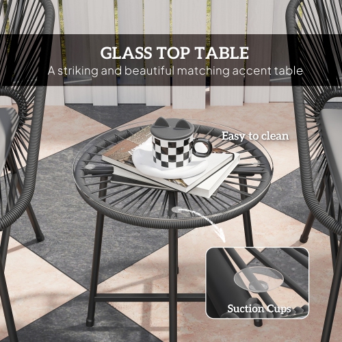 Outsunny 3 Pieces Wicker Patio Furniture Set, Acapulco Chair Set with Glass Top Coffee Table and Cushions, Bistro Table Set Outdoor Patio