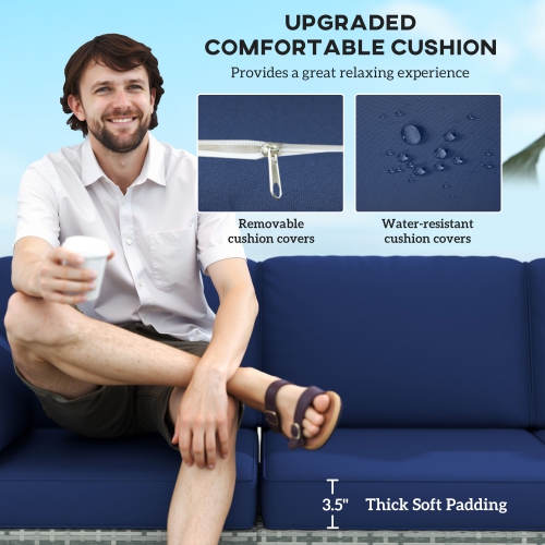 Sofa d'extérieur à trois places Outsunny avec coussins, canapé de patio en osier en rotin de polyéthylène avec coussins pour le jardin, la piscine,