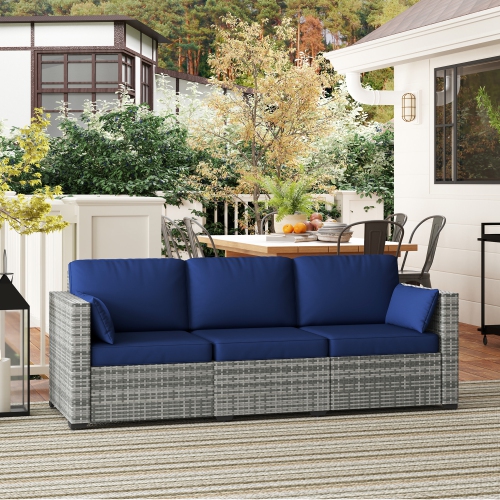 Sofa d'extérieur à trois places Outsunny avec coussins, canapé de patio en osier en rotin de polyéthylène avec coussins pour le jardin, la piscine,