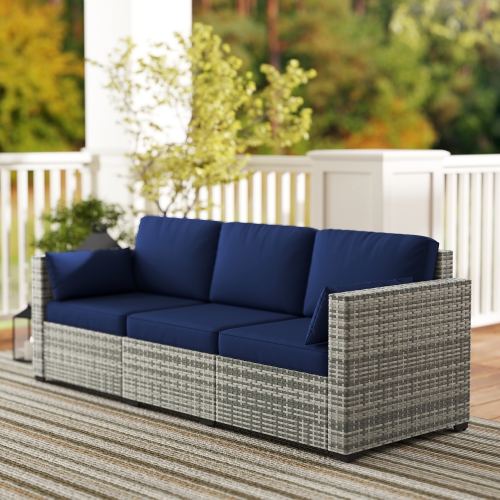 Sofa d'extérieur à trois places Outsunny avec coussins, canapé de patio en osier en rotin de polyéthylène avec coussins pour le jardin, la piscine,