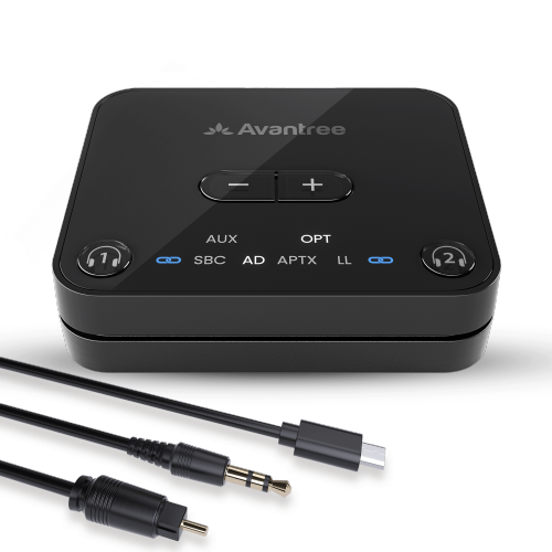 Avantree Audikast 3 - Bluetooth 5.3 Transmitter for TV with Optical or AUX Audio Output Port, Dual Link for 2 Headphones, and 100ft Long Range