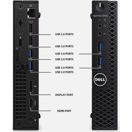 Refurbished - Dell Optiplex 5050 Micro PC (Intel i5-7600T / 16GB RAM / 512GB SSD / Windows 10 Pro / WiFi & Bluetooth) with Keyboard and Mouse