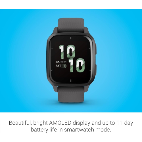 Montre intelligente GPS Venu Sq 2 de Garmin, suivi de l'état de santé toute la journée, autonomie prolongée, écran AMOLED, ardoise