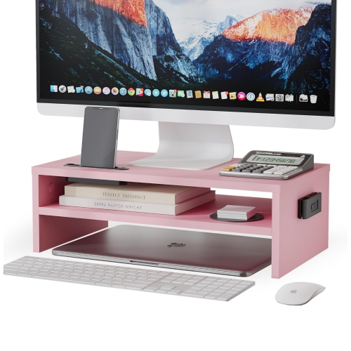 NIERBO  2 Tiers Wood Monitor Riser Stand w Storage Organizer, Desktop Ergonomic Monitor Stand Riser w Cellphone Holder And Cable Management, 16.7
