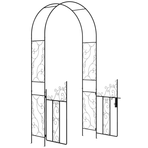 OUTSUNNY  7.5Ft Metal Garden Arch With Gate, Garden Arbor Trellis for Climbing Plants, Roses, Vines, Wedding Arch for Outdoor Garden, Lawn, Backyard
