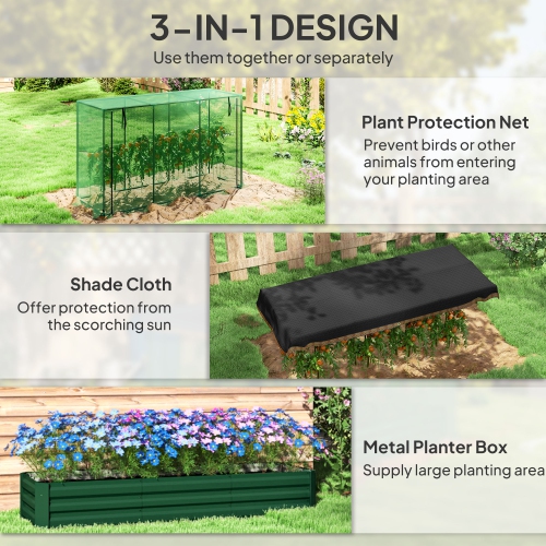 Outsunny 6.1 x 2.1ft Galvanized Raised Garden Bed with Cover, Metal Planter Box with Crop Cage Plant Protection Net and Shade Cloth, for Vegetables,