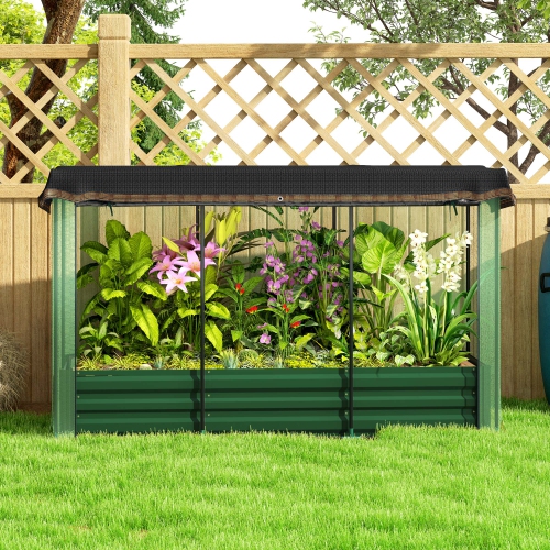 Outsunny 6.1 x 2.1ft Galvanized Raised Garden Bed with Cover, Metal Planter Box with Crop Cage Plant Protection Net and Shade Cloth, for Vegetables,