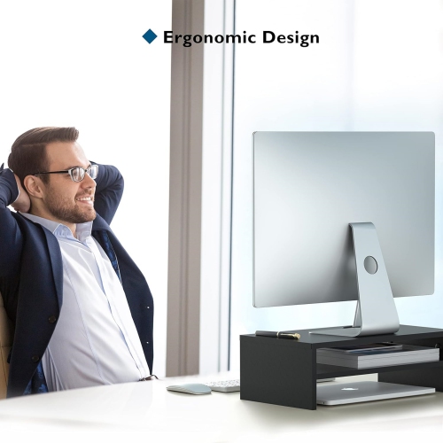 NIERBO 2 Tiers Wood Monitor Riser Stand with Storage Organizer, Desktop Ergonomic Monitor Stand Riser with Cellphone Holder and Cable Management, 21