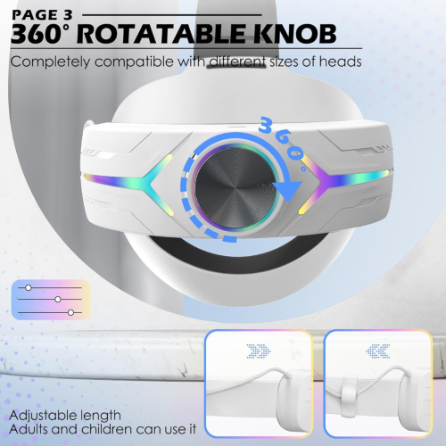 Head Strap Compatible for Quest 3S/Quest 3, with 8000mAh Battery Pack Extend Gaming Time Colorful RGB Lights Adjustable Elite Strap Replace