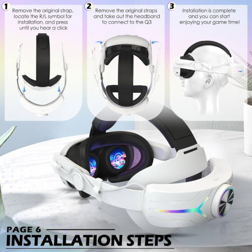 Head Strap Compatible for Quest 3S/Quest 3, with 8000mAh Battery Pack Extend Gaming Time Colorful RGB Lights Adjustable Elite Strap Replace
