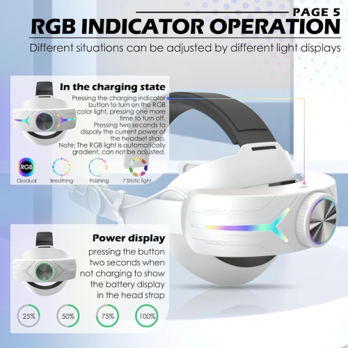 Head Strap Compatible for Quest 3S/Quest 3, with 8000mAh Battery Pack Extend Gaming Time Colorful RGB Lights Adjustable Elite Strap Replace