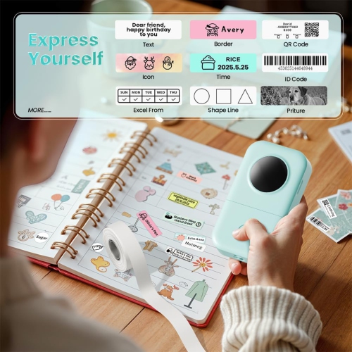 Mini-imprimante d'étiquettes Bluetooth portative D30 de Phomemo – avec 1 rouleau de papier à l'intérieur de l'emballage