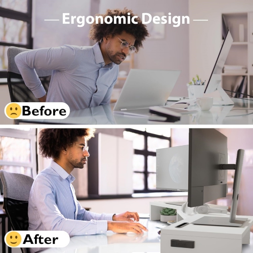 NIERBO Dual Monitor Stand with Smartphone Holder, Adjustable Length & Swivel Angle Wooden Desktop Organizer Stand PC Riser for PC Monitor Laptop