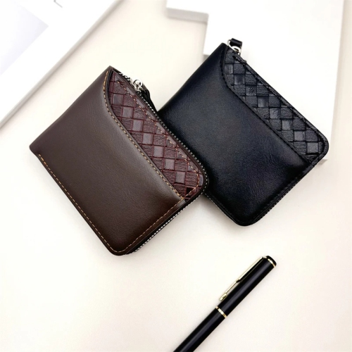 Leather Men’s Wallet Luxury Mens Purse Male Zipper Card Holders with Coin Pocket Rfid Wallets Gifts for Men Money Bag - Brown