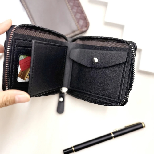 Leather Men’s Wallet Luxury Mens Purse Male Zipper Card Holders with Coin Pocket Rfid Wallets Gifts for Men Money Bag - Brown