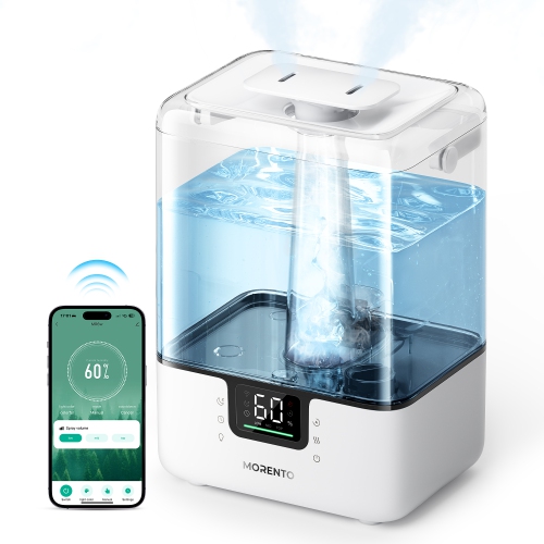 Image 1 de 1.. MORENTO 6L Smart Humidifier for Bedroom & Large Room, Cool Mist Top Fill with Essential Oil Diffuser, App & Voice Control, 7-Color Night Light,