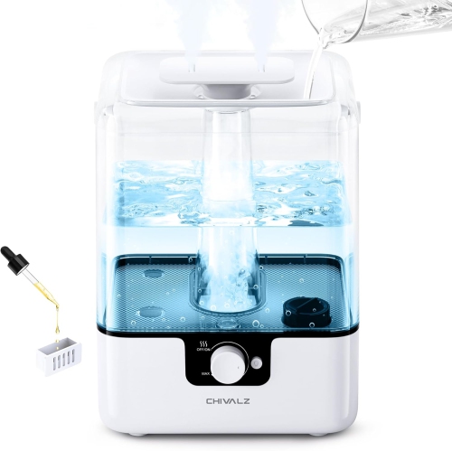 Image 1 de 1.. CHIVALZ 6L Cool Mist Humidifier for Home & Bedroom, Quiet 26dB, Up to 50 Hours, Top Fill Design, Oil Diffuser with Nightlight, 2 Mist Outlets,