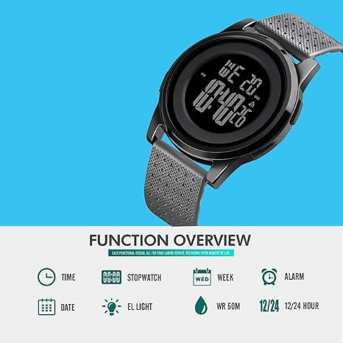 Mens Watch Ultra-Thin Digital Sports Watch Simple Waterproof Stainless Steel Fashion Wrist Watch for Men Women