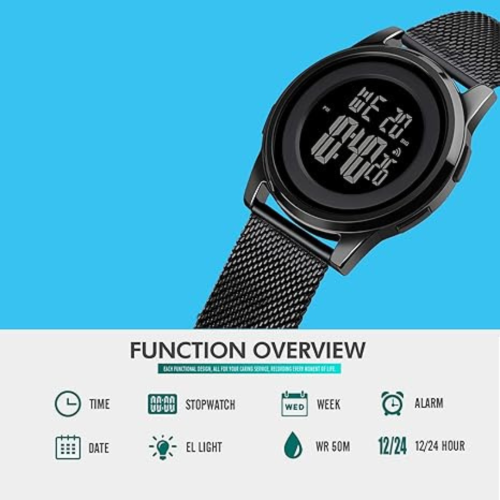 Mens Watch Ultra-Thin Digital Sports Watch Simple Waterproof Stainless Steel Fashion Wrist Watch for Men Women