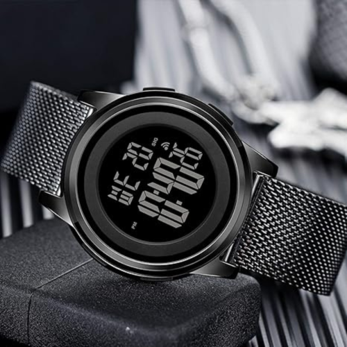 Mens Watch Ultra-Thin Digital Sports Watch Simple Waterproof Stainless Steel Fashion Wrist Watch for Men Women
