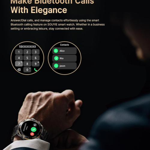 Men's Smart Watch, 1.43" HD AMOLED Touch Screen, Round Fitness Watch with 107 Sports Modes, Sleep Heart Rate Blood Oxygen Monitor, Steel & Silicone