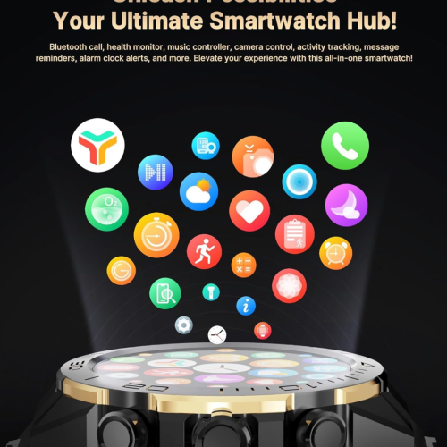 Men's Smart Watch, 1.43" HD AMOLED Touch Screen, Round Fitness Watch with 107 Sports Modes, Sleep Heart Rate Blood Oxygen Monitor, Steel & Silicone